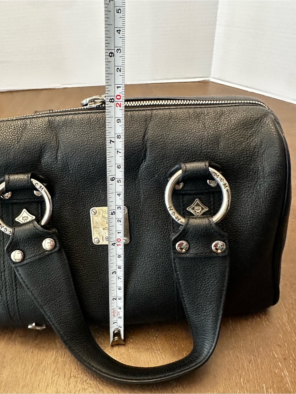 MCM Black Pebbled Leather Boston Bag with Silver Hardware - Picture 9 of 16